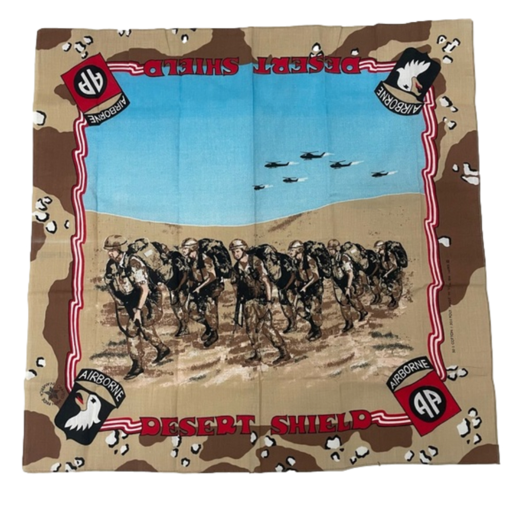 DESERT Shield Handkerchief Airborne Military Bandana Vintage U.S. Army 1990's